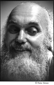 Ram Dass lecture in Boston: close-up of Ram Dass
