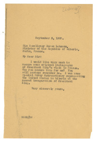 Letter from W. E. B. Du Bois to Minister of the Republic of Liberia