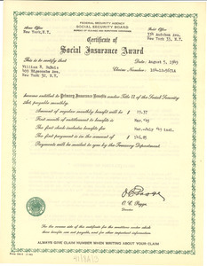 Certificate of social insurance award