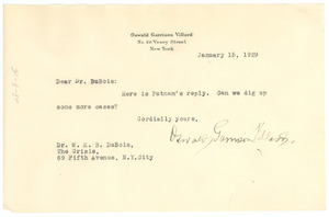 Letter from Oswald Garrison Villard to W. E. B. Du Bois
