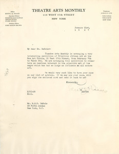 Letter from Theatre Arts Monthly to W. E. B. Du Bois