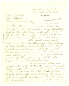 Letter from Antonio Jarvis to W. E. B. Du Bois