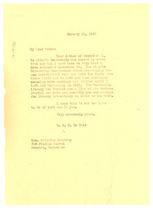 Letter from W. E. B. Du Bois to Willette Humphrey