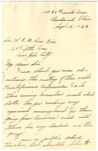 Letter from Agnes A. Adams to W. E. B. Du Bois