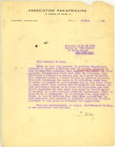 Letter from Isaac Beton to W. E. B. Du Bois