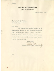 Letter from New York (N.Y.) Police Department to W. E. B. Du Bois