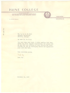 Letter from Paine College to W. E. B. Du Bois