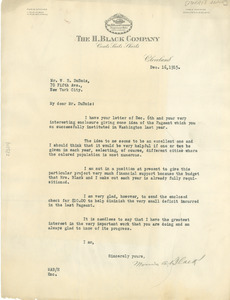 Letter from Morris Black to W. E. B. Du Bois