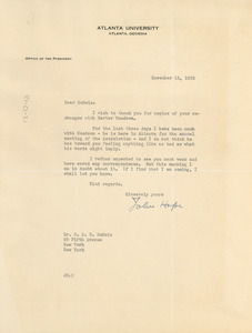 Letter from John Hope to W. E. B. Du Bois