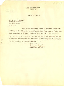 Letter from Isaac Fisher to W. E. B. Du Bois