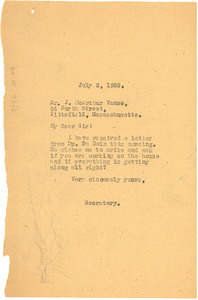 Letter from unknown correspondent to J. McArthur Vance