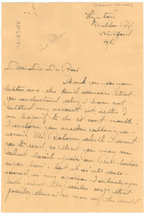 Letter from Eleanor Woods to W. E. B. Du Bois