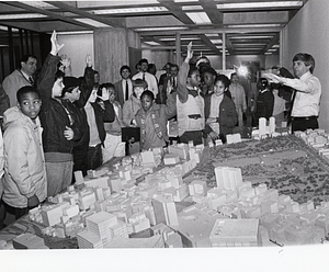 Group of school children viewing model of City of Boston in Boston City Hall