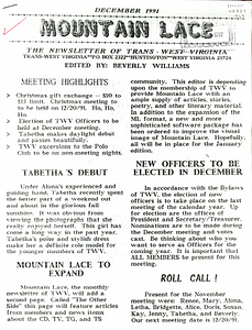 Mountain Lace: The Newsletter of Trans - West Virginia (December, 1991)