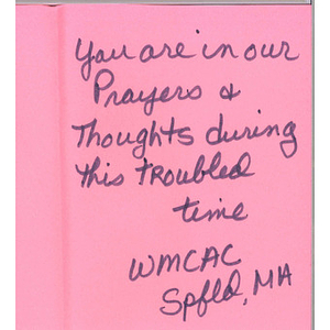 Card from a woman at the Western Massachusetts Correctional Alcohol Center