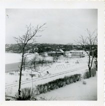 Spy Pond and playground in snow