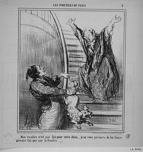 - Mon escalier n'est pas fait pour votre chien.... je ne vous permets de lui faire prendre l'air que par la fenêtre.....