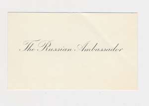 Ruth Burgess visitor card of Russian Ambassador