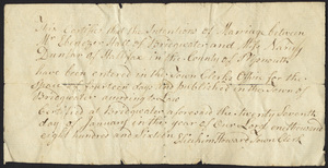 Marriage Intention of Ebenezer Hall and Nancy Dunbar, 1816