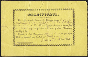 Marriage Intention of Ebenezar Hathaway of East Bridgewater, Massachusetts and Lucia Hill, 1831