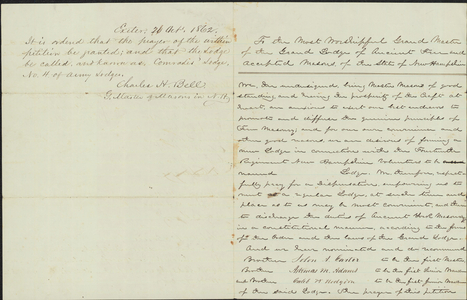 Petition requesting a dispensation to form a military lodge during the American Civil War