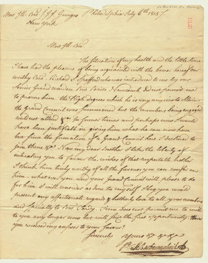 Letter from Peter Le Barbier Duplessis to John James Joseph Gourgas, 1815 July 6