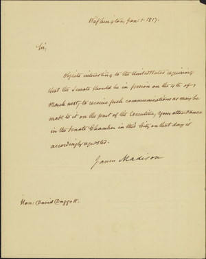 Letter from President James Madison to Senator David Daggett, 1817 January 1