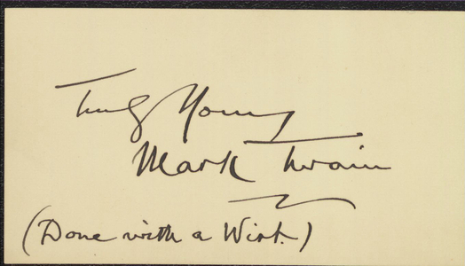 Card signed by Mark Twain, 1899