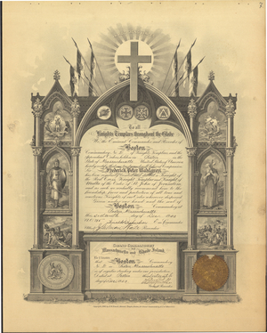 Knight Templar certificate issued to Frederick Peter Wahlgren, 1903 December 16