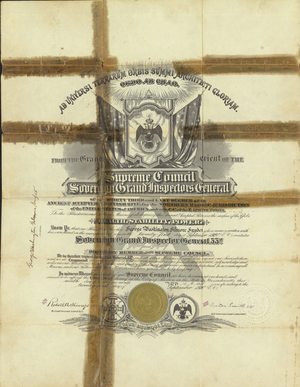 Honorary 33° certificate issued to George Washington Gilmore Snyder, 1920 September 21