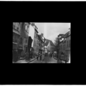 Pedestrians and carts on town street