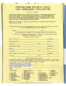 Provincetown Business Guild 1993 Membership Application