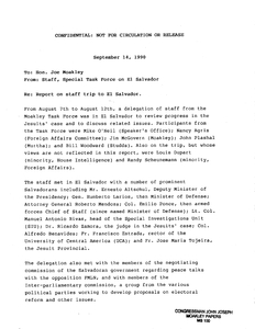 Confidential Memorandum to John Joseph Moakley from the staff of the Special Task Force regarding the report on the staff trip to El Salvador, 14 September 1990