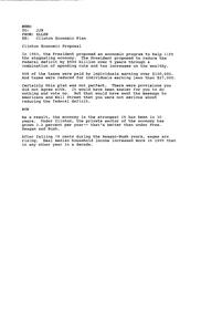 Memorandum to John Joseph Moakley from Ellen Harrington regarding the Clinton economic plan, 1995-1996