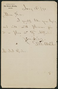 Letter, January 18, 1890, T.B. Aldrich to James Jeffrey Roche