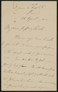 Letter, April 18, 1902, Arthur Lynch to James Jeffrey Roche