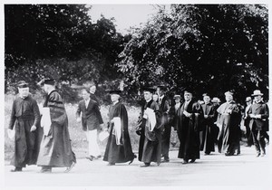 1925 - Commencement march. Pictured Mary Mellyn (1st woman to earn a honorary degree - "1st" woman grad)