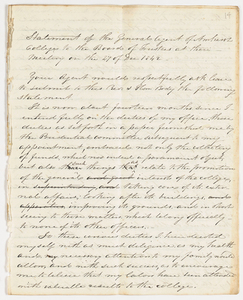 Joseph Vaill statement as General Agent of Amherst College submitted to the Board of Trustees, 1842 December 27