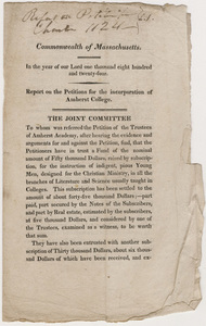Report on the petitions for the incorporation of Amherst College, 1824