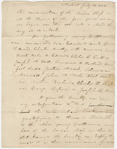 Collegiate Institution faculty resolution regarding the senior class final examinations, 1824 July 21