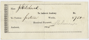 Edward Hitchcock receipt of payment to Amherst Academy, 1845