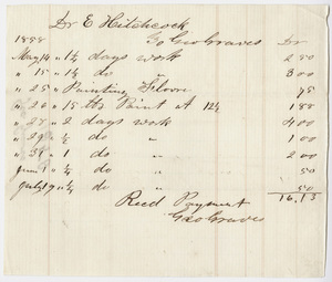 Edward Hitchcock receipt of payment to George Graves, 1858