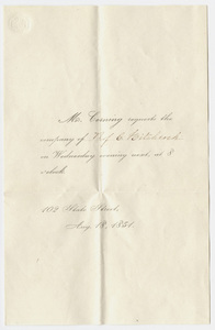 Invitation from Mr. Corning to Edward Hitchcock, 1851 August 18