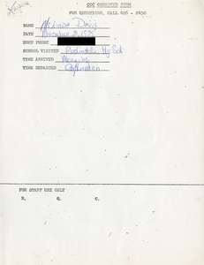 Citywide Coordinating Council daily monitoring report for Roslindale High School by Linda Davis, 1975 November 21