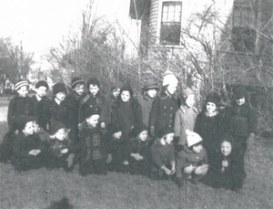 Kindergarten class outside of Belcher School