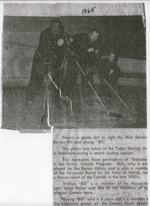 G. Milo, son Bill, and his son Billy represent three generations of Balcoms in the Natick Comets skating program
