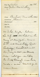 Tewksbury Almshouse Intake Record: McCarthy, John