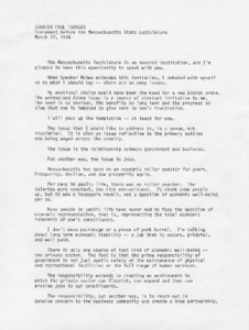 Statement before the Massachusetts State Legislature