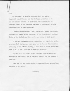 Form letter to accompany printed copy of speech given to the International Business Center of New England