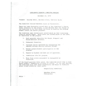 Long range planning committee meeting, November 13, 1979.